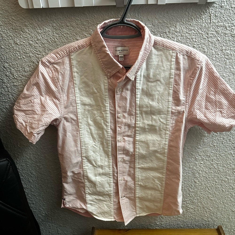 Club Monaco Pink and White Casual Button Down Shirt